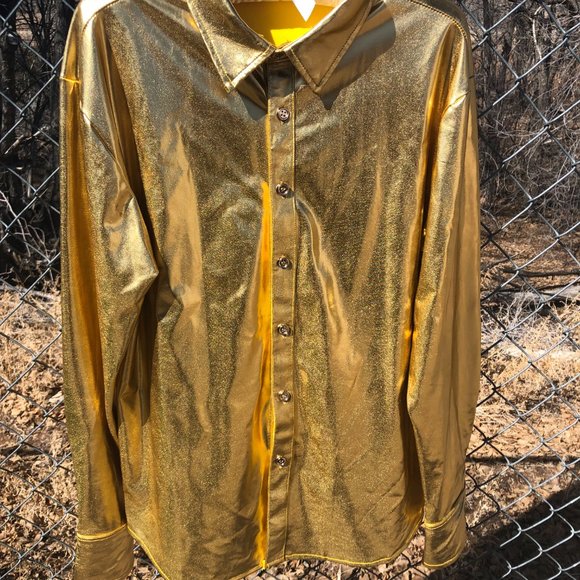 JOGAL Tops - Gold Disco Western Button Up Shirt